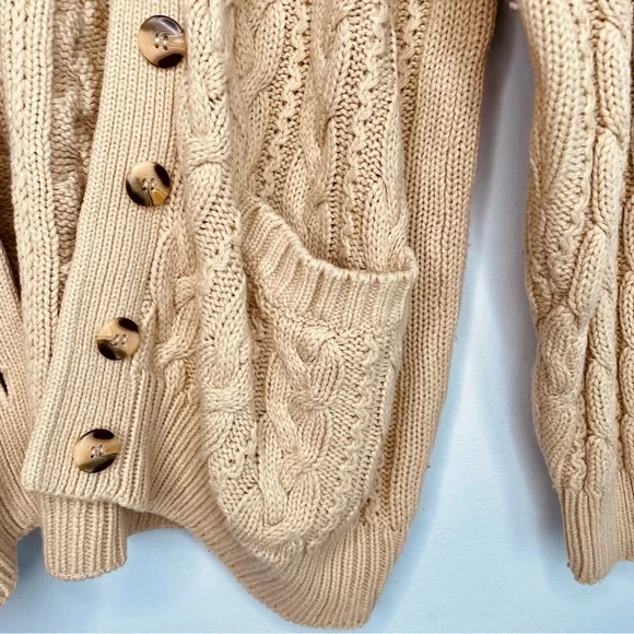 Vintage Cable Knit Cardigan Sweater Women’s Small Tan Grandmacore Tunic - Picture 7 of 10